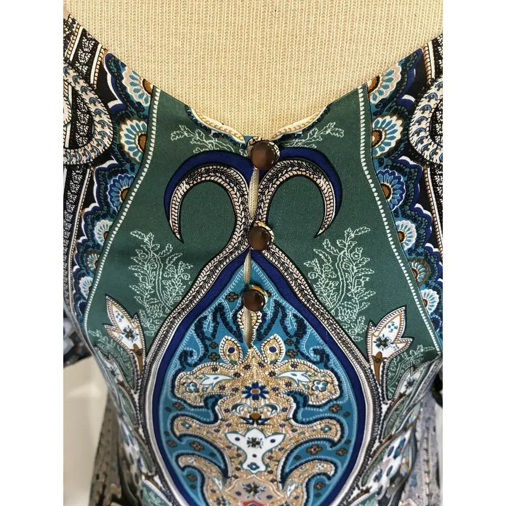 ERULLA Silk Blend Paisley Scarf Print Shift Dress - Size 2 - Multi-Color Boho